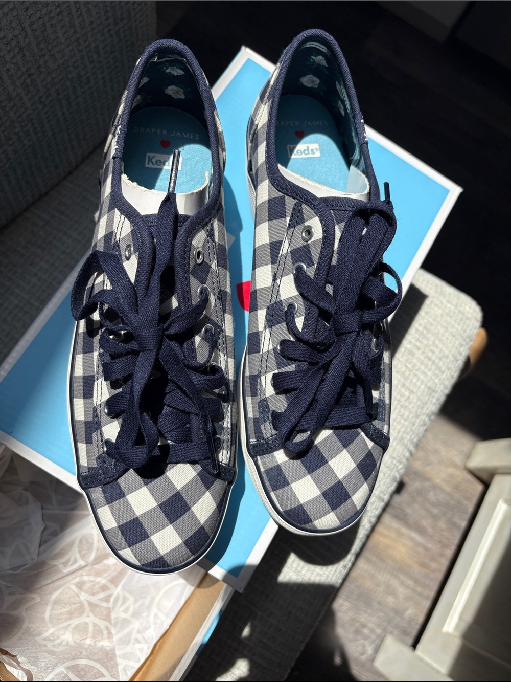 Keds Navy and White Gingham Canvas Sneakers